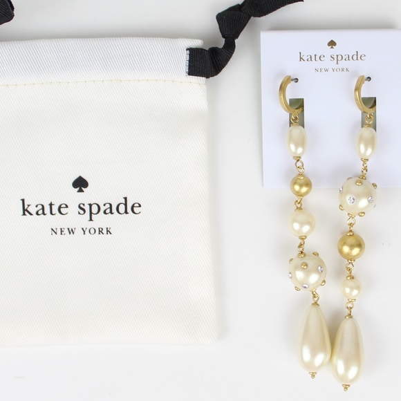 NWT Kate Spade Synthetic Pearl Linear Drop Earrings - Picture 2 of 6
